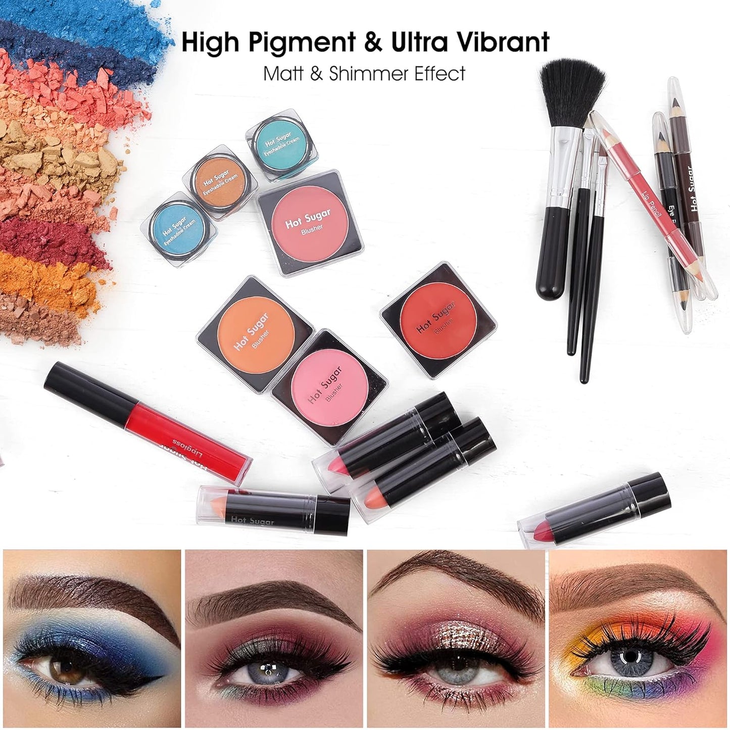 Hot Sugar All In One Makeup Set for Teenager Girls 10-12 Full Makeup Kit for Beginners Includes Eye Shadow Palette Blush Lip Gloss Lipstick Lip Pencil Eye Pencil Brush Mirror (Pink Heart)