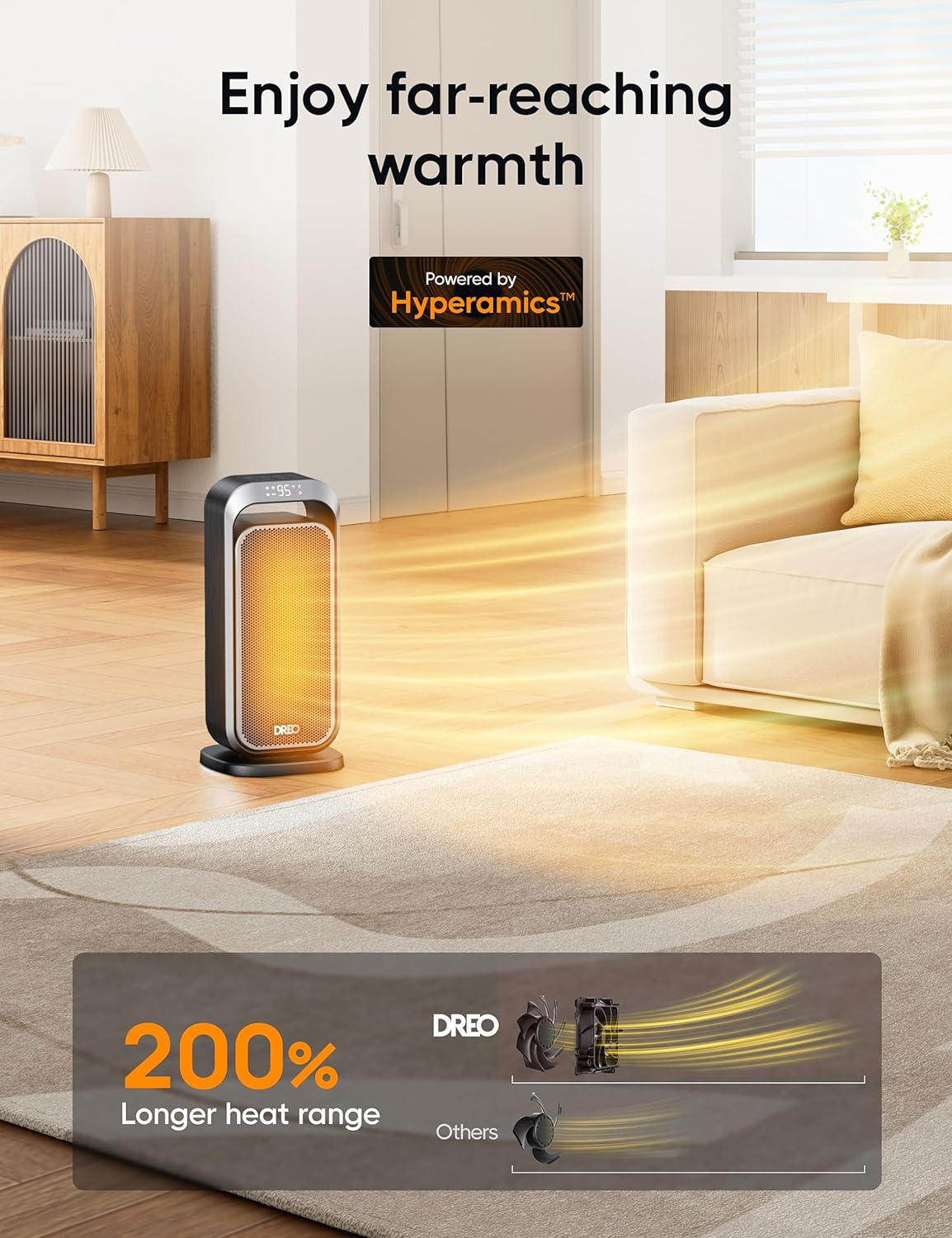 Dreo Space Heaters for Indoor Use, 15 Inch Portable Heater with 70°Oscillation, 1500W Electric Heaters with Remote, 12H Timer, Safety Heat, Large PTC Ceramic Electric Heater for Bedroom Home Office