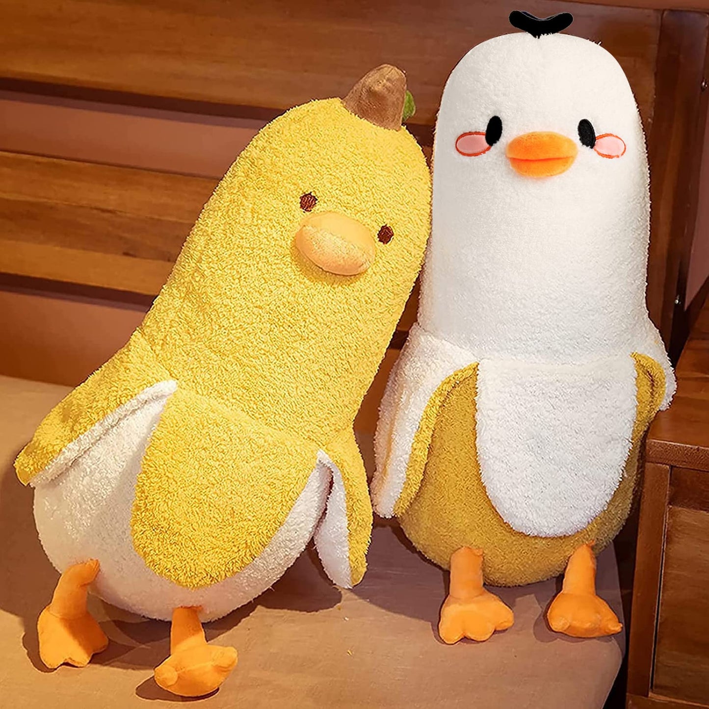 PEACH CAT Banana Duck Plush Toy Cute Plushie Hugging Plush Pillow Duck Stuffed Animal for Girls and Boys White 12"