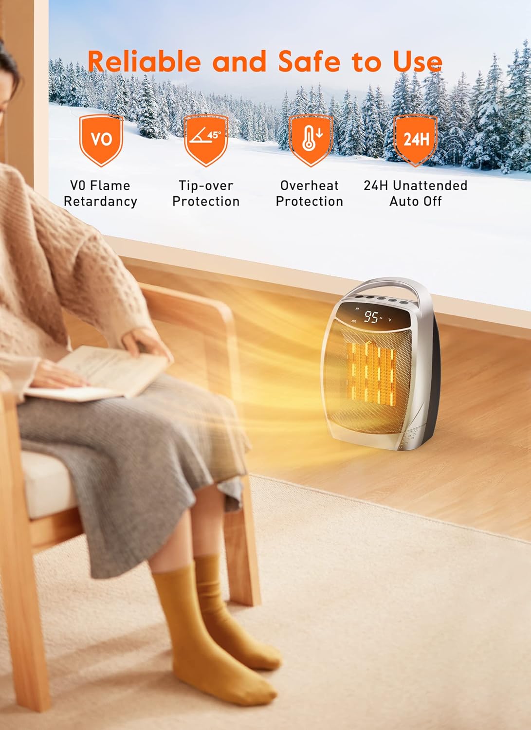 GiveBest Portable Electric Space Heater with Thermostat, 1500W/750W Safe and Quiet Ceramic Heater Fan, Heat Up 200 Square Feet for Office Room Desk Indoor Use, Silver