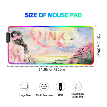 Multi-Interface Lighted Mouse Pad｜Rubber -Pastel Pink, Breast Cancer Awareness, Open Field, Day, Birds, Flowers, Bows and Ribbons, Watercolor Sunlight (Designed by Dunbi)