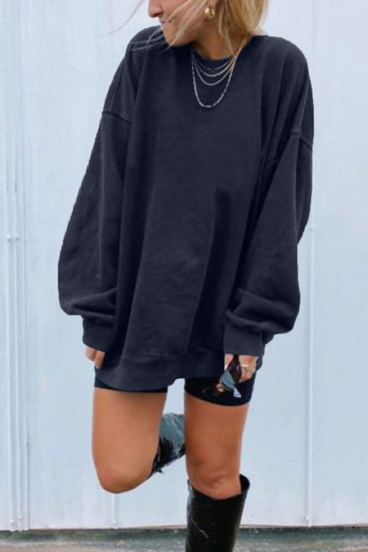 Oversized Solid Drop Shoulder Sweatshirt Kiwidrop