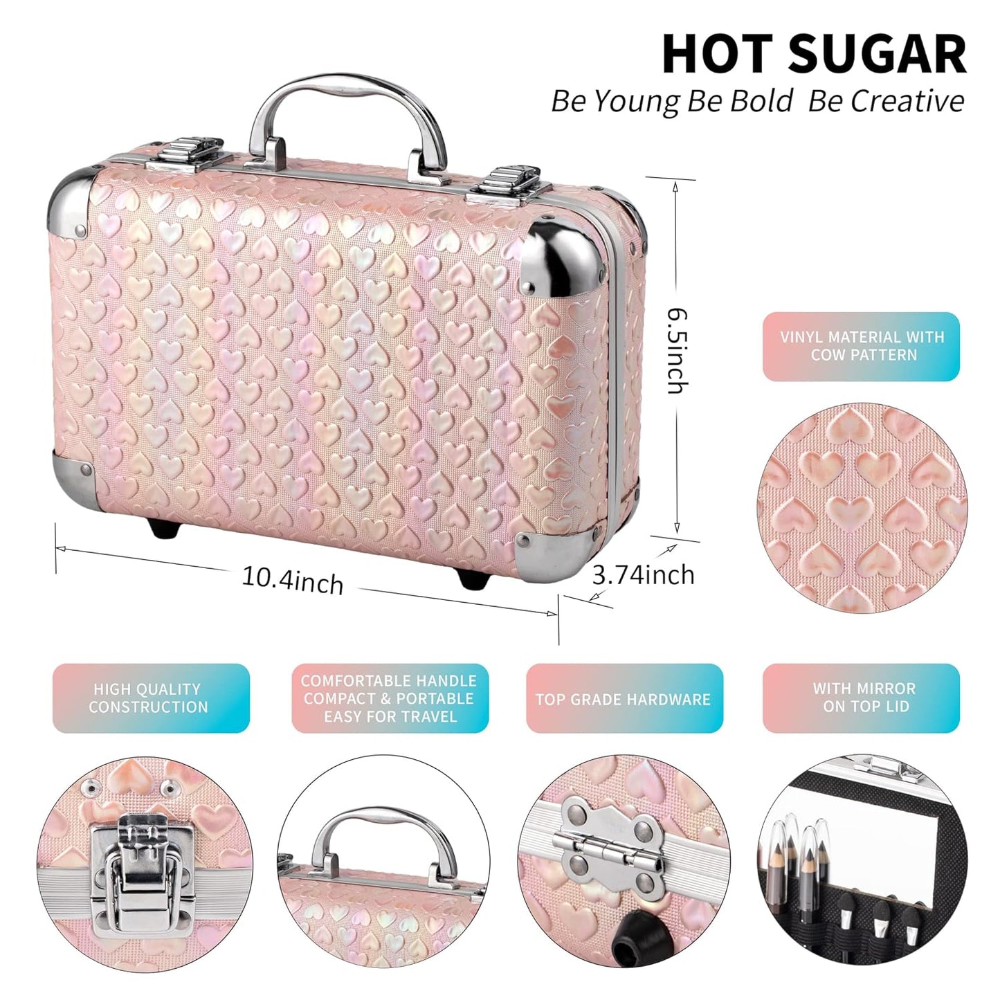 Hot Sugar All In One Makeup Set for Teenager Girls 10-12 Full Makeup Kit for Beginners Includes Eye Shadow Palette Blush Lip Gloss Lipstick Lip Pencil Eye Pencil Brush Mirror (Pink Heart)