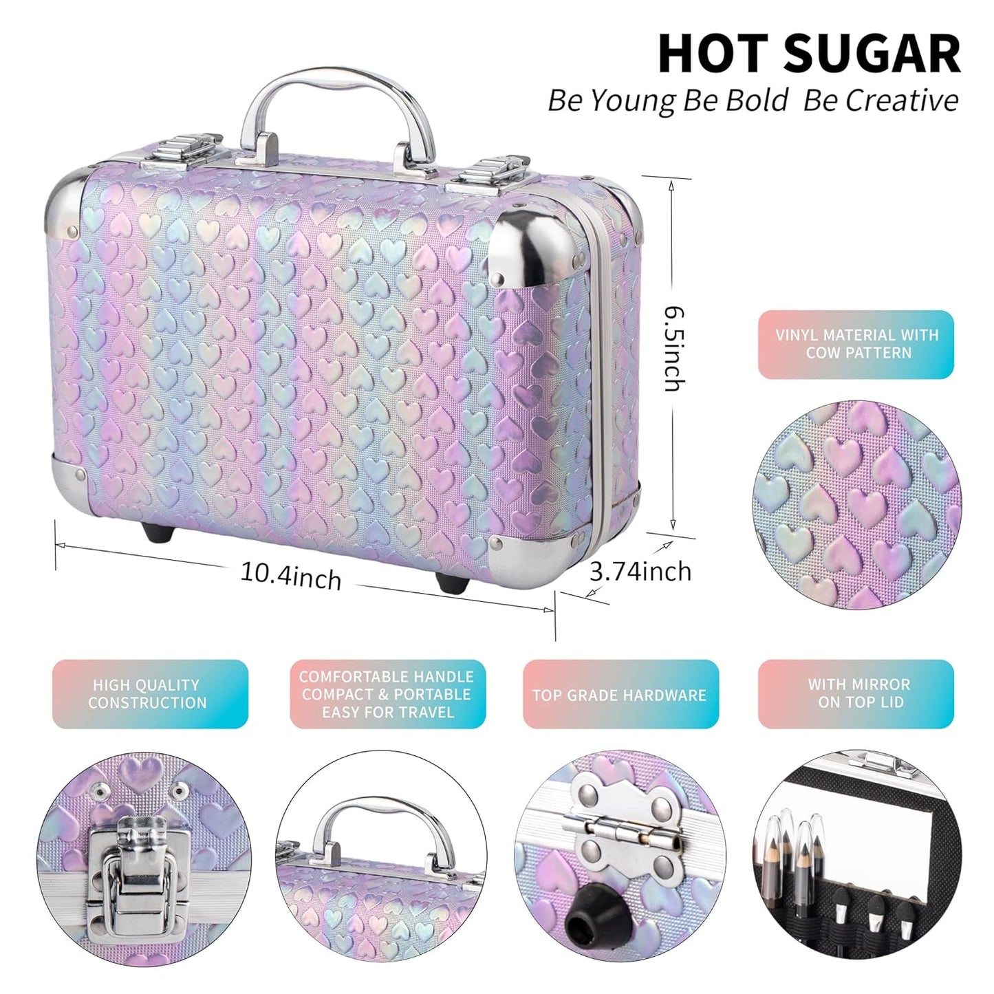 Hot Sugar All In One Makeup Set for Teenager Girls 10-12 Full Makeup Kit for Beginners Includes Eye Shadow Palette Blush Lip Gloss Lipstick Lip Pencil Eye Pencil Brush Mirror (Pink Heart)