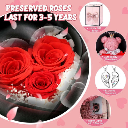 ADDWel Roses Gifts for Women - Unique Preserved Roses Forever Flowers with Necklace Gifts for Girlfriend Wife Mom on Birthday Mothers Day, Valentines Day, Anniversaries, Christmas