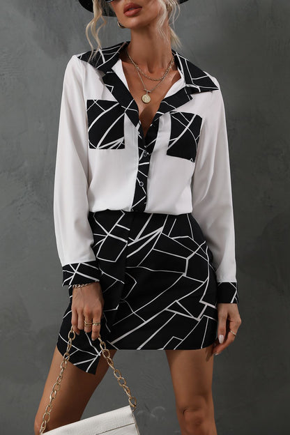 Printed Collared Neck Long Sleeve Shirt