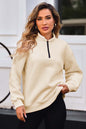 Quarter Zip Dropped Shoulder Sweatshirt Trendsi