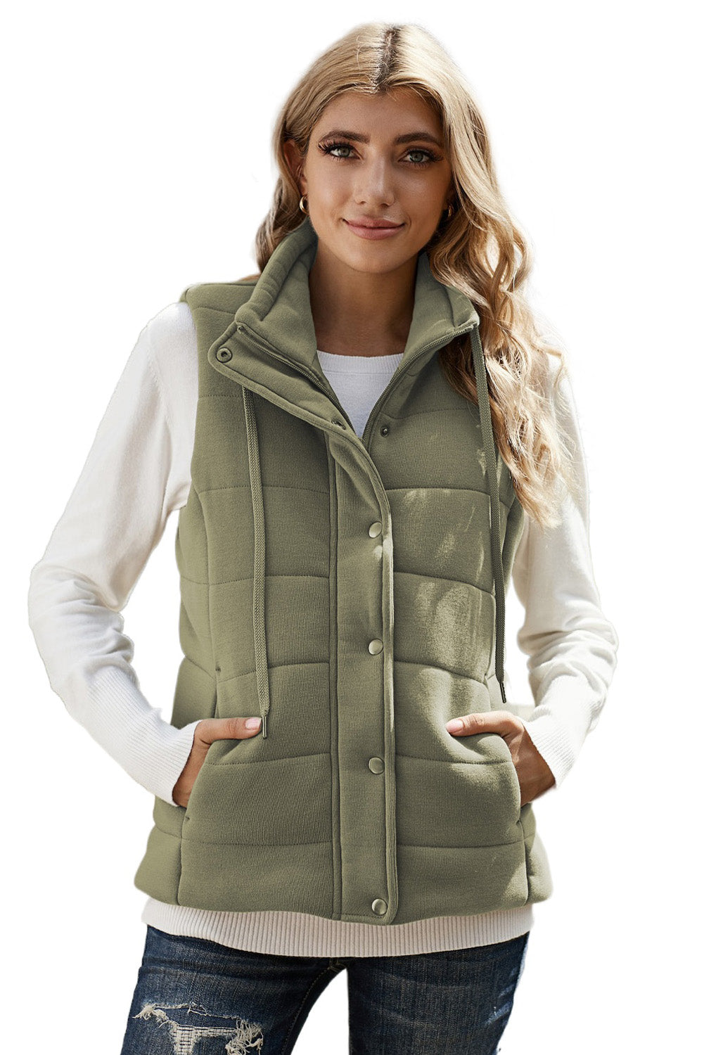 Quilted Mock Neck Vest Kiwidrop