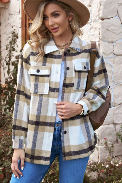 Plaid Dropped Shoulder Pocket Shacket Trendsi