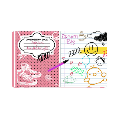 Nintendo Switch Game Console Stickers ｜PVC - Back to School, Composition Notebook Style, Doodles, Scribbles, Writing, Girl, Pink (Designed by Dunbi)