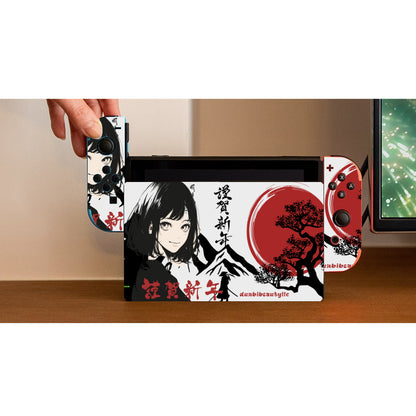 Nintendo Switch Game Console Stickers ｜PVC - Japan, Japanese, Red, Samurai, Pretty Girl, Tiger, Kanji, Mountains (Designed by Dunbi)