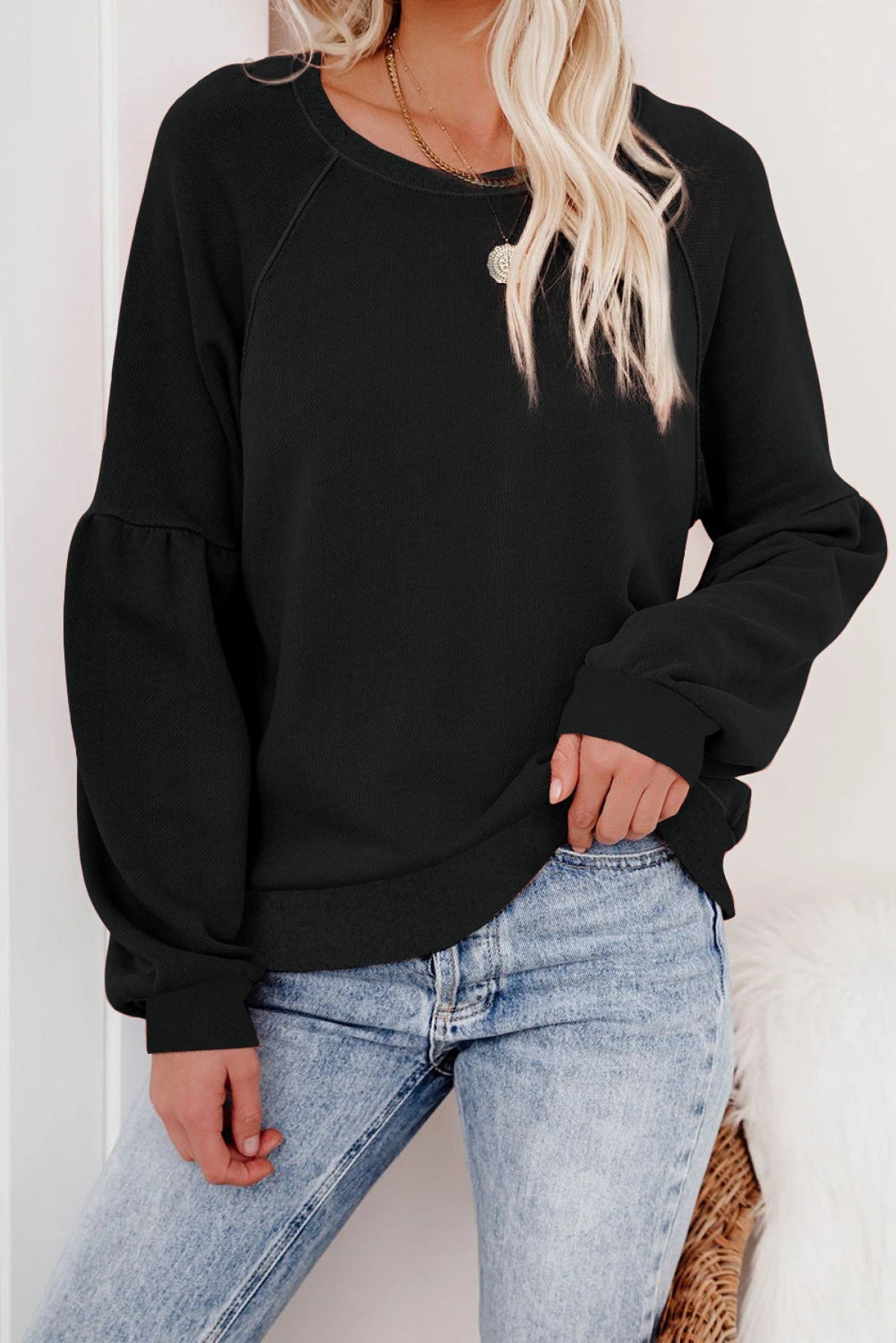 Raglan Patchwork Sleeve Pullover Sweatshirt Kiwidrop