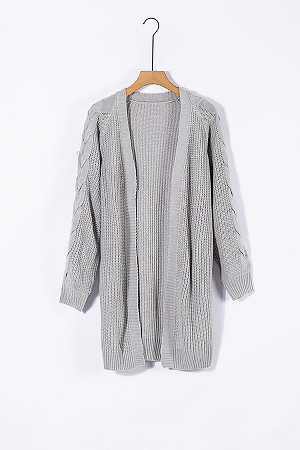 Open Front Cable Sleeve Long Cardigan Kiwidrop