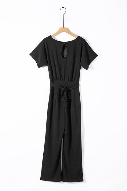 Oh So Glam Belted Wide Leg Jumpsuit Kiwidrop