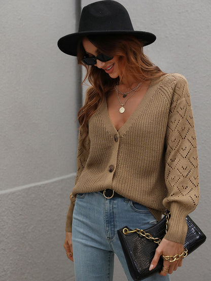 Rib-Knit Plunge Raglan Sleeve Cardigan Trendsi