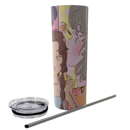 Glitter Tumbler With Stainless Steel Straw 20oz Kawaii, Anime, Japanese, Girl, Makeup, Beauty, Fun, Sleepover, Feminine, Fun, Cute (Designed by Dunbi)