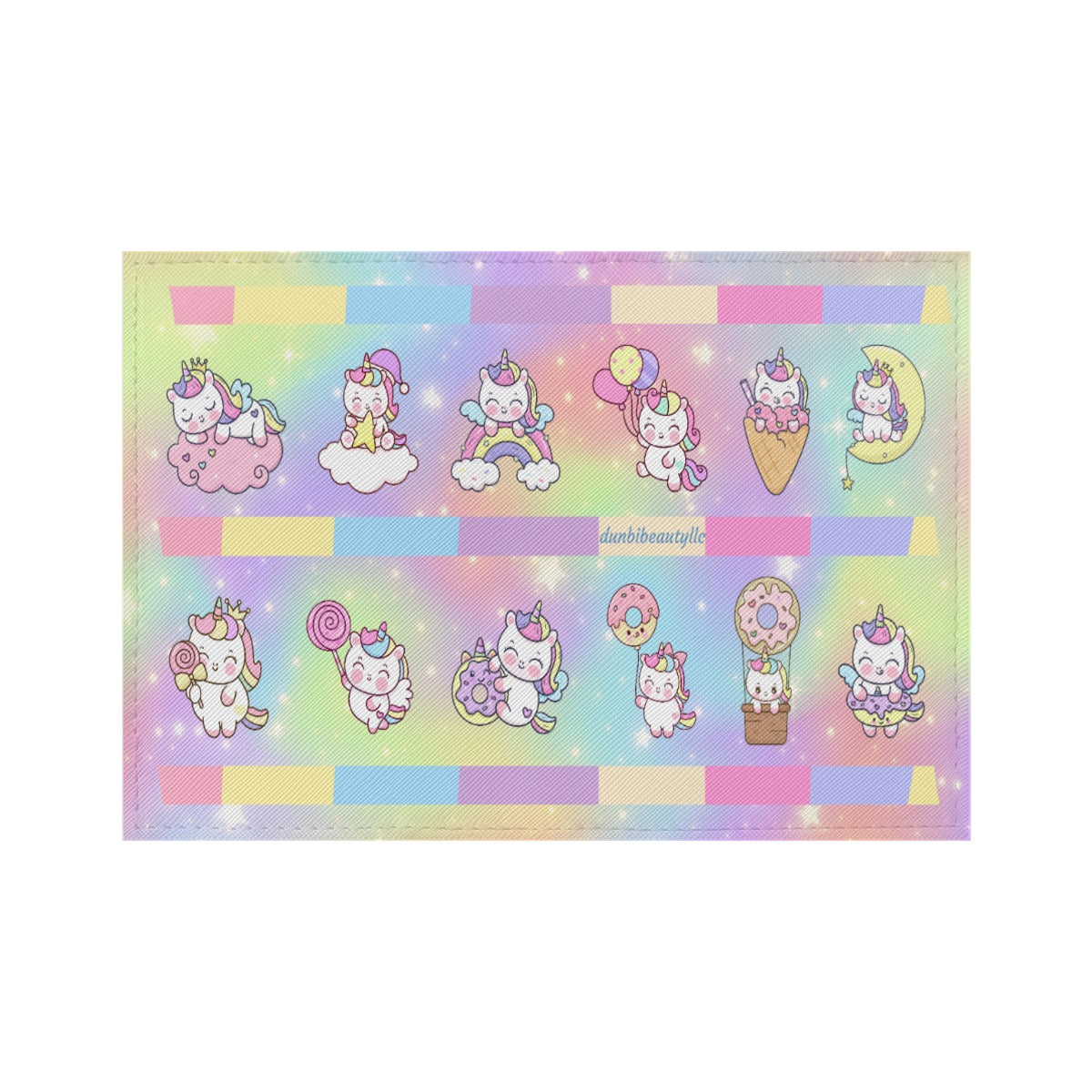 PU Card Bag Kawaii Unicorn, Pastel Rainbow, Clouds, Pink, Purple, Blue, Yellow, Sleepy Unicorn, Hungry Unicorn, Moon, Candy, Donuts, Ice Cream (Designed by Dunbi)