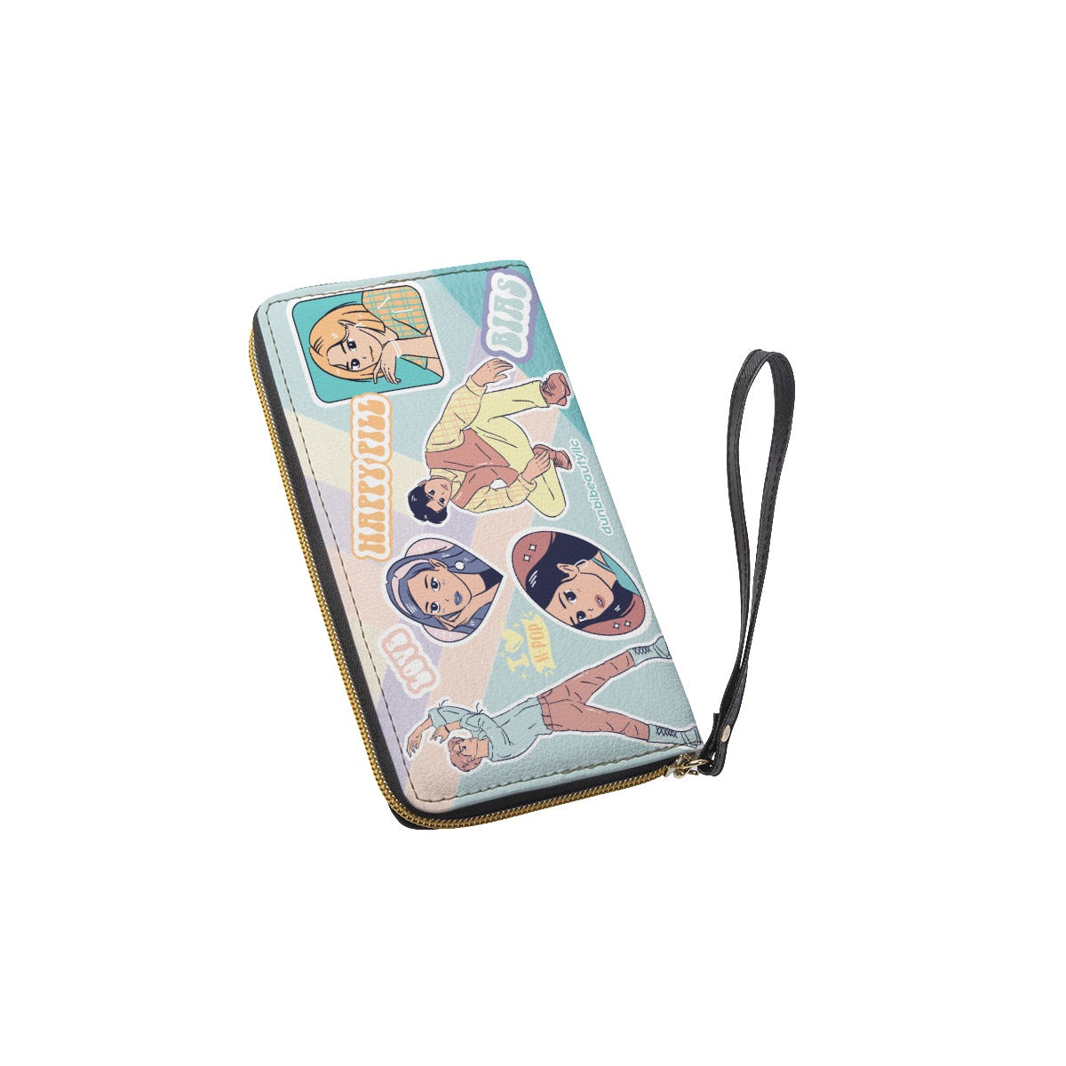 Long Wallet With Black Hand Strap KPOP Inspired, BTS, Enhyphen, Pastel, Ive, Aespa, Bias, Happy Pill, Love, I Love KPOP, Idol, Music (Designed by Dunbi)