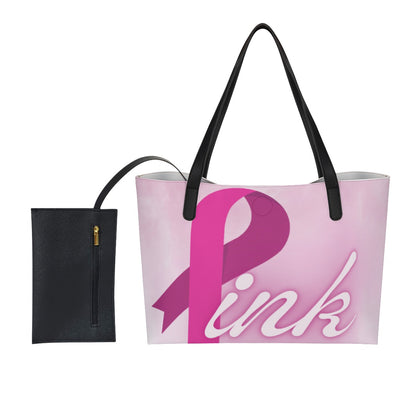 Shopping Tote Bag With Black Mini Purse Pink Breast Cancer Awareness (Designed by Dunbi) Yoycol