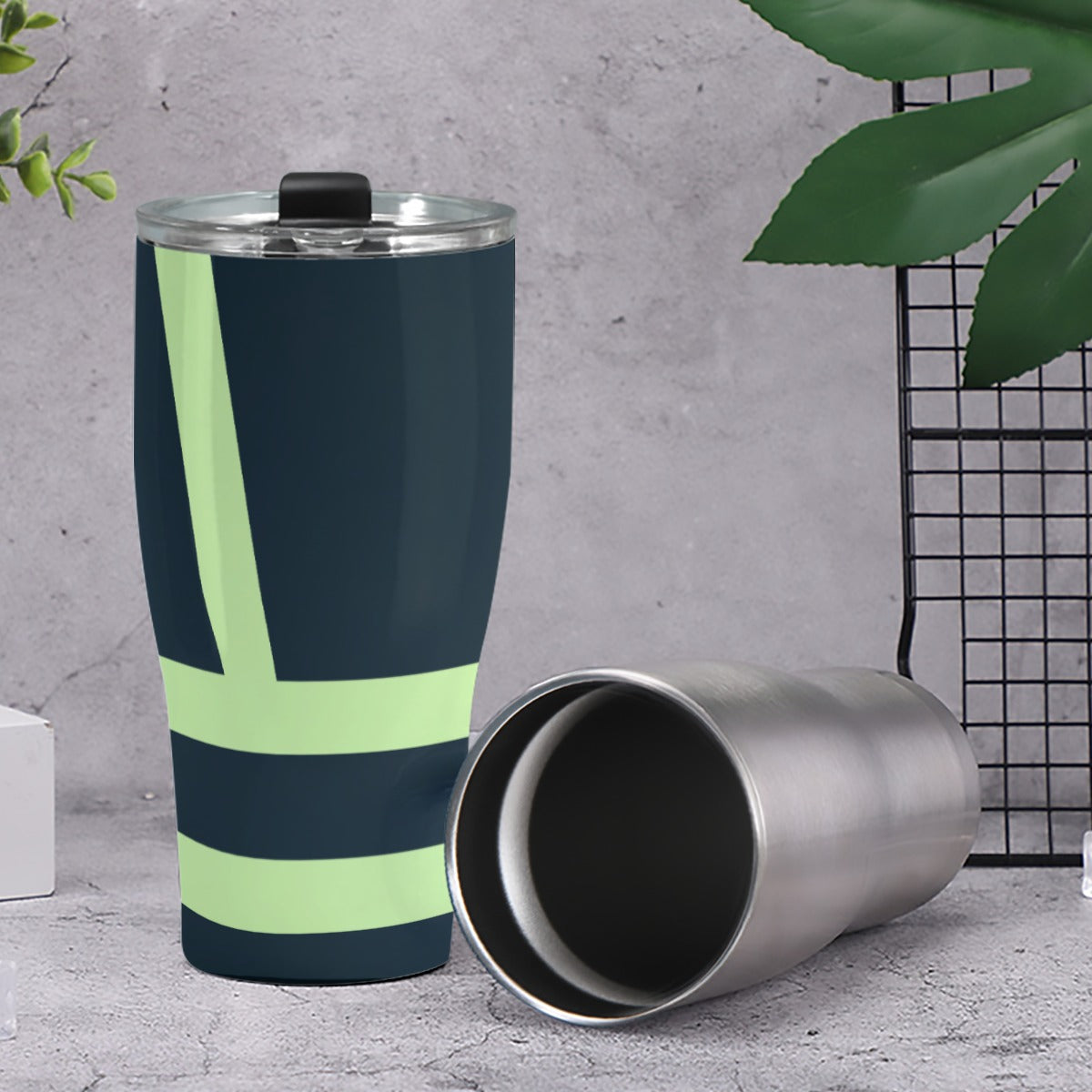 Cone Tumbler 30oz Navy Blue Neon Green (Designed by Dunbi)