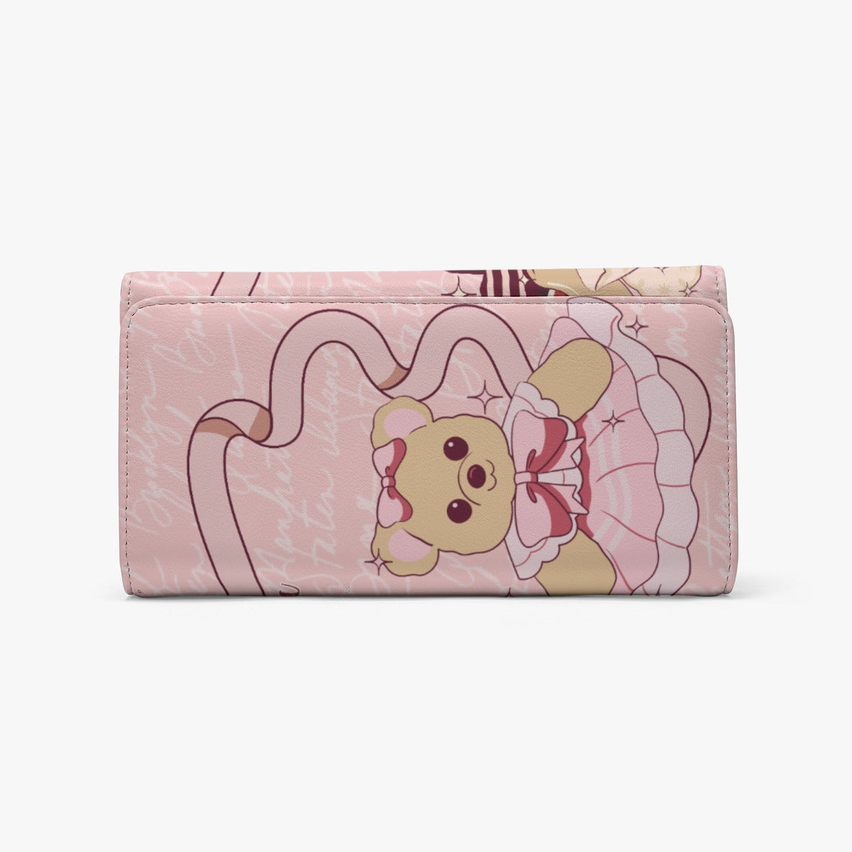 Foldable Wallet Cute Teddy Bear, Tea Party, Ribbon, Bows, Cakes, Cute, Victorian, Doll, Cute Girl, Pink Style 3, Vintage Script (Designed by Dunbi)