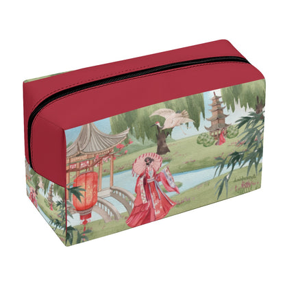 PU Cosmetic Bag Asian Garden, Beauty, Peace, Serenity, Home, Happiness, Crane, River, Historic, Chinese Dynasty, Hanfu, Red (Designed by Dunbi)