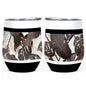 All-Over Print Egg Cup Wine Tumbler|12OZ Black, White, Gold, Black Gradient Leaves, Stripes, 90s Inspired (Designed by Dunbi)