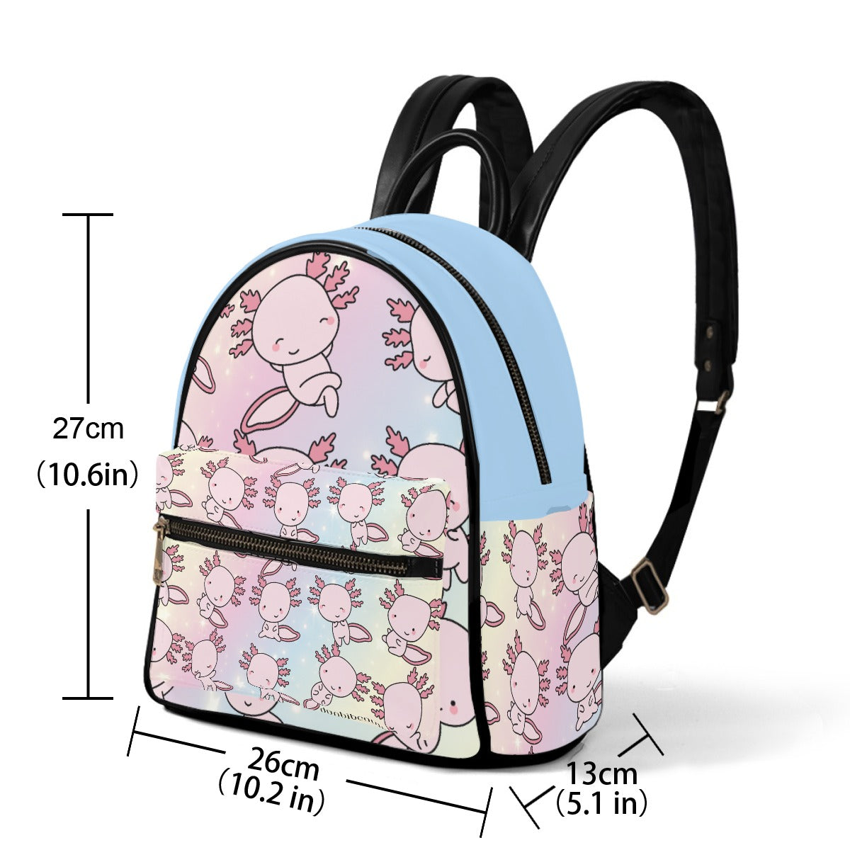 Small Size Backpack Axolotl, Pastel Rainbow, Cute, Kawaii, Aesthetic, Art, Pink, Blue, Yellow, Green, Purple (Designed by Dunbi)