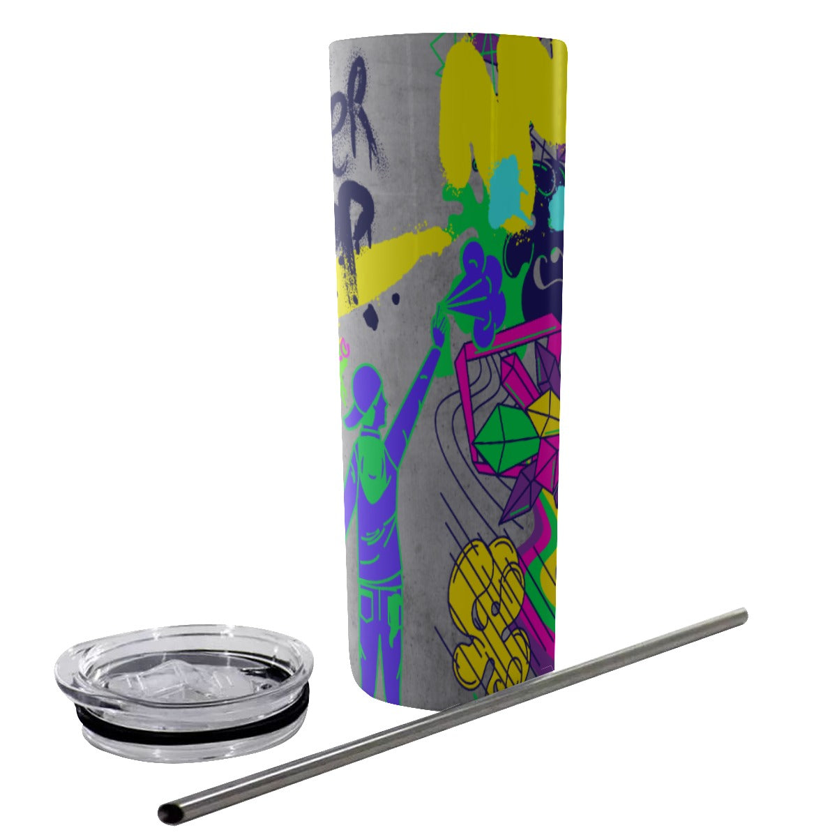 Glitter Tumbler With Stainless Steel Straw 20oz Graffiti, Paint, Art, Spray Painting, Don't Give Up, Inspirational, Motivational (Designed by Dunbi)