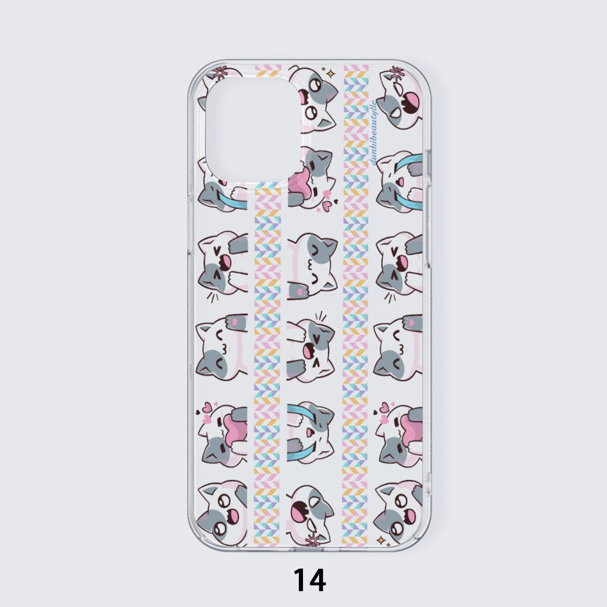 iPhone14 Series Mobile Phone Case | TPU Kawaii Cat, Anime Style, Cartoon, Emotions, Happy, Sad, Angry, Laughing, White Background (Designed by Dunbi)