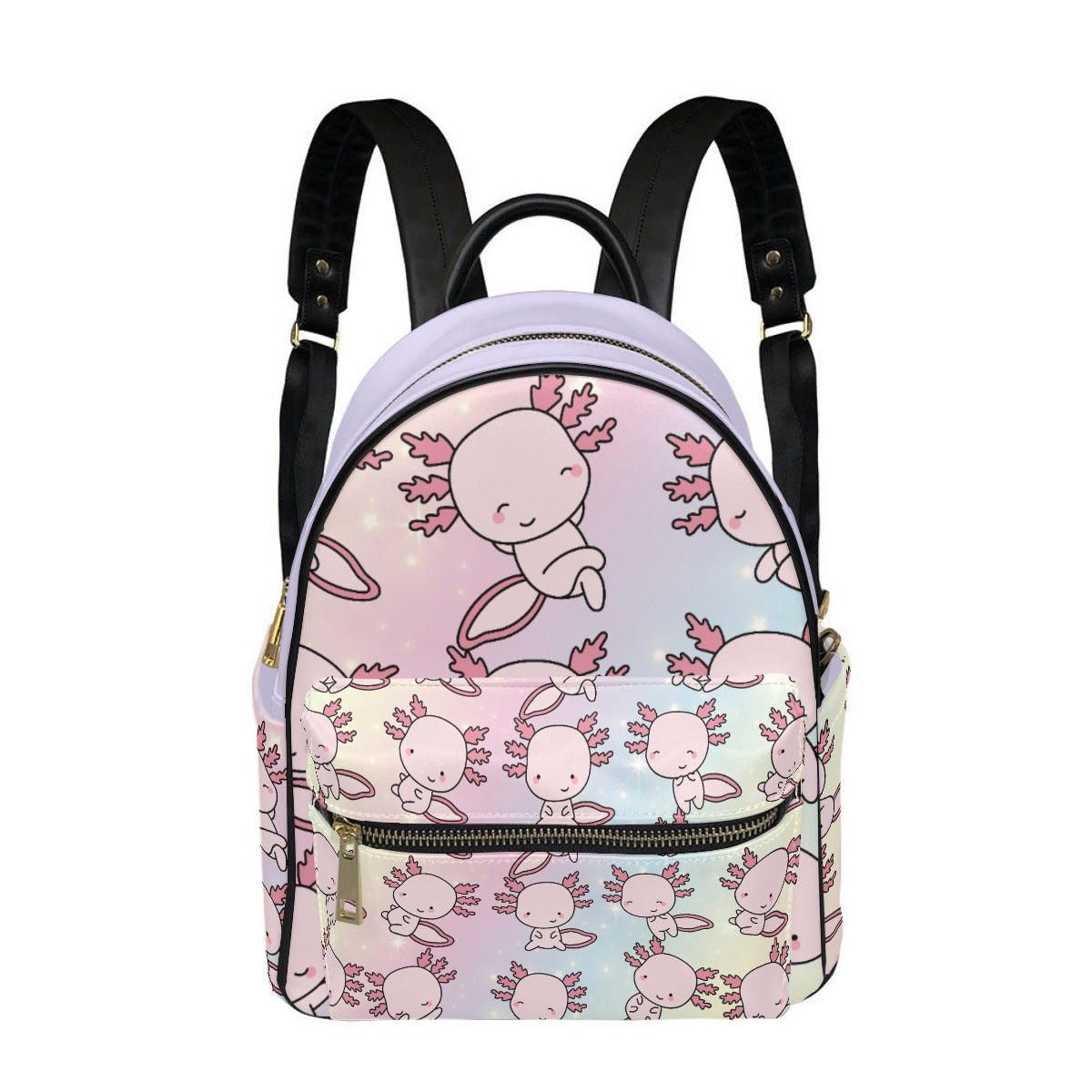 Small Size Backpack Axolotl, Pastel Rainbow, Cute, Kawaii, Aesthetic, Art, Pink, Blue, Yellow, Green, Purple (Designed by Dunbi)