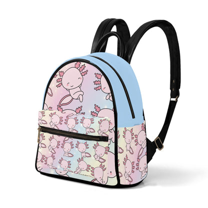 Small Size Backpack Axolotl, Pastel Rainbow, Cute, Kawaii, Aesthetic, Art, Pink, Blue, Yellow, Green, Purple (Designed by Dunbi)