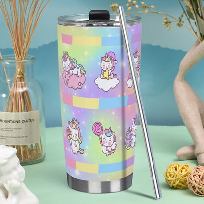 Tumbler 20oz (with Straw) Kawaii Unicorn, Pastel Rainbow, Clouds, Pink, Purple, Blue, Yellow, Sleepy Unicorn, Hungry Unicorn, Moon, Candy, Donuts, Ice Cream (Designed by Dunbi)