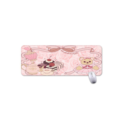 Mouse Pad Plus Size Cute Teddy Bear, Tea Party, Ribbon, Bows, Cakes, Cute, Victorian, Doll, Cute Girl, Pink Style 2, Roses (Designed by Dunbi)