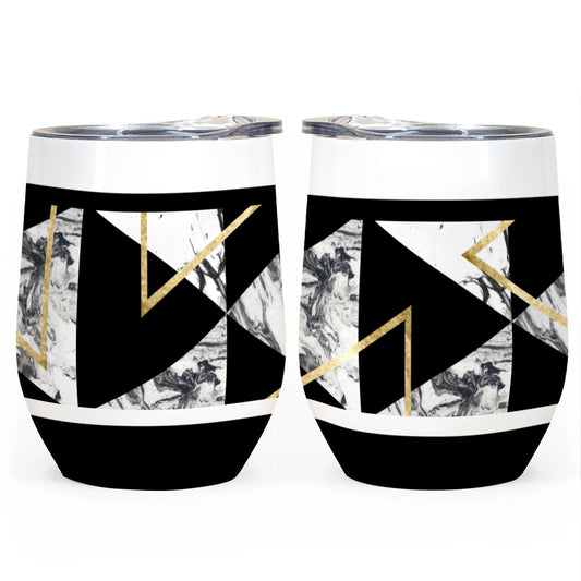 All-Over Print Egg Cup Wine Tumbler|12OZ Black, Gold, White, Marble, Geometric, 90s Inspired, Retro (Designed by Dunbi)