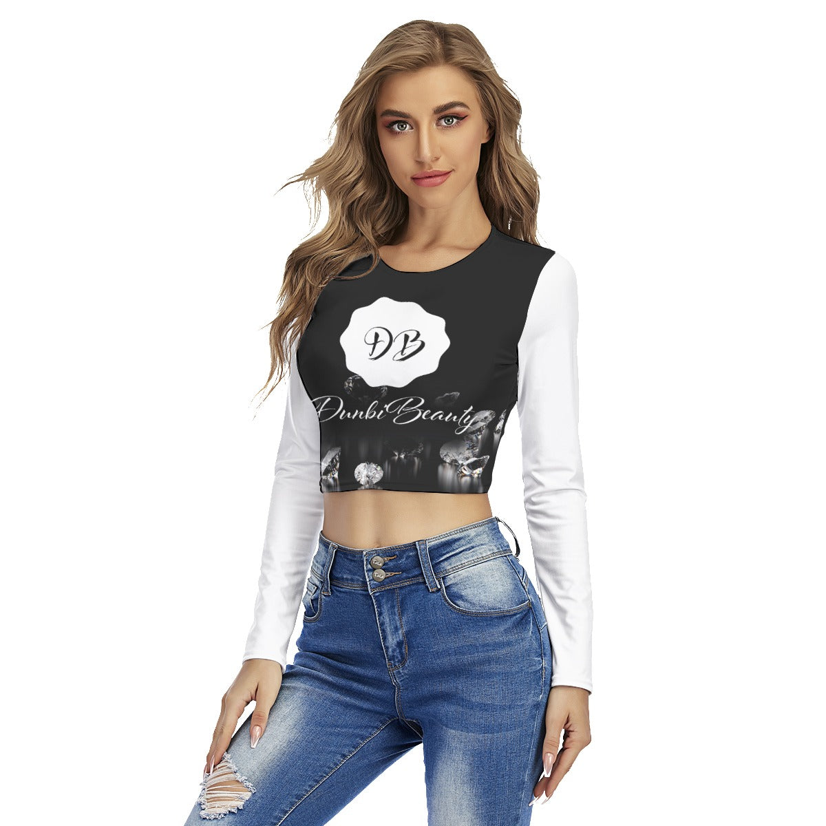 All-Over Print Women's Round Neck Crop Top T-Shirt DunbiBeauty, LLC Logo (Designed by Dunbi)