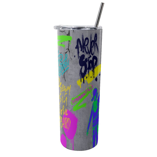 Glitter Tumbler With Stainless Steel Straw 20oz Graffiti, Paint, Art, Spray Painting, Don't Give Up, Inspirational, Motivational (Designed by Dunbi)