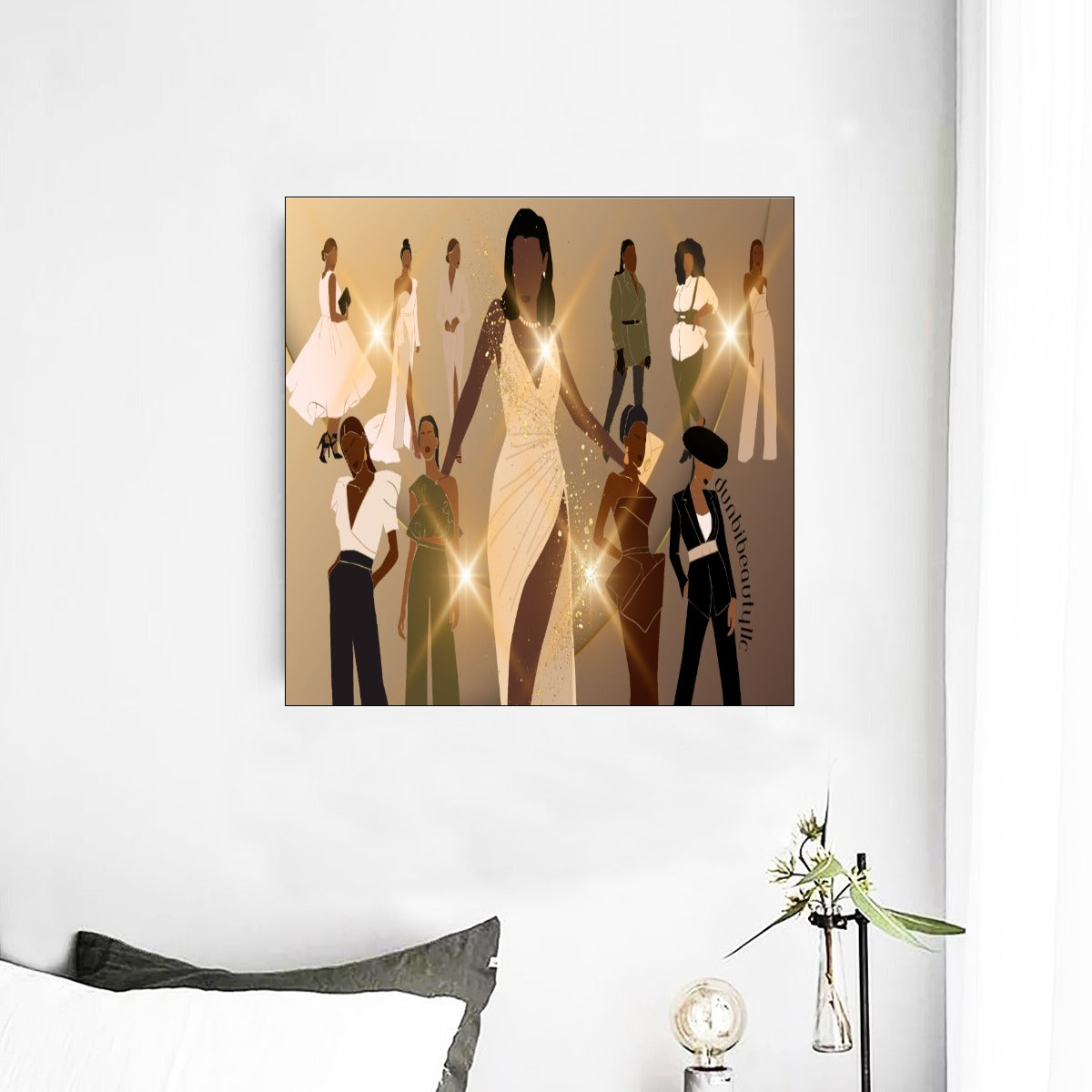 Framed Single Piece Mural | Square  Black Women in Fashion, Style, Trendsetter, Beauty, Edge, Grace, Elegance, Confidence, Glowing, (Designed by Dunbi)