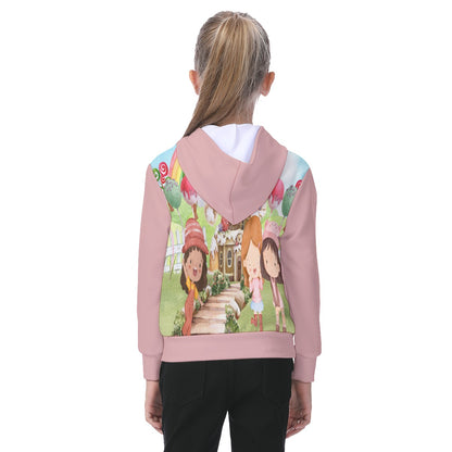 All-Over Print Oversized Kid's Hoodie Watercolor, Candy, Pastel, Lollypops, Chocolate, Treats, Dessert, Girls, Friends, Rainbow, Candy Shop, Hot Air Balloon, Cake Pops, Chocolate Clouds (Designed by Dunbi)