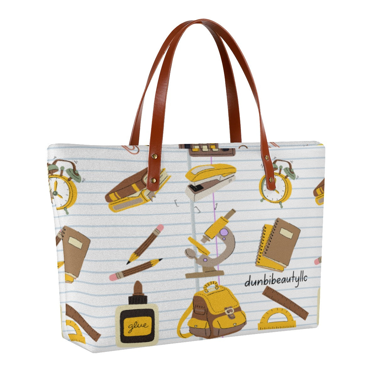 Women's Tote Bag | Diving Cloth Back to School, Teacher, Student, Notebooks, School Supplies, Backpack, Brown, Gold, Gray, Notebook Paper (Designed by Dunbi)