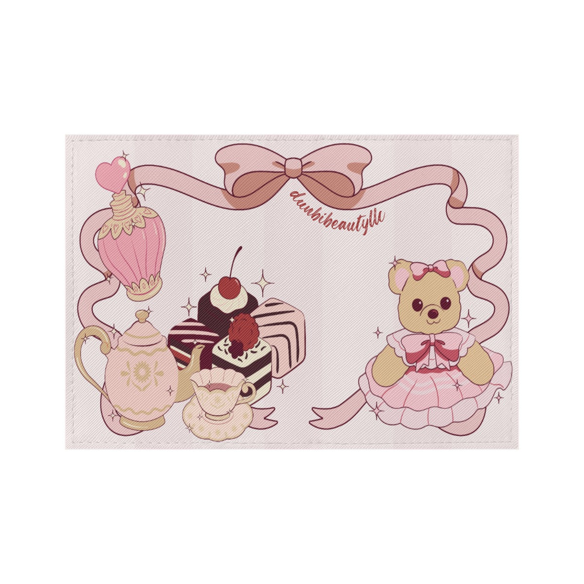 PU Card Bag Cute Teddy Bear, Tea Party, Ribbon, Bows, Cakes, Cute, Victorian, Doll, Cute Girl, Pink Style 1, Stripes (Designed by Dunbi)