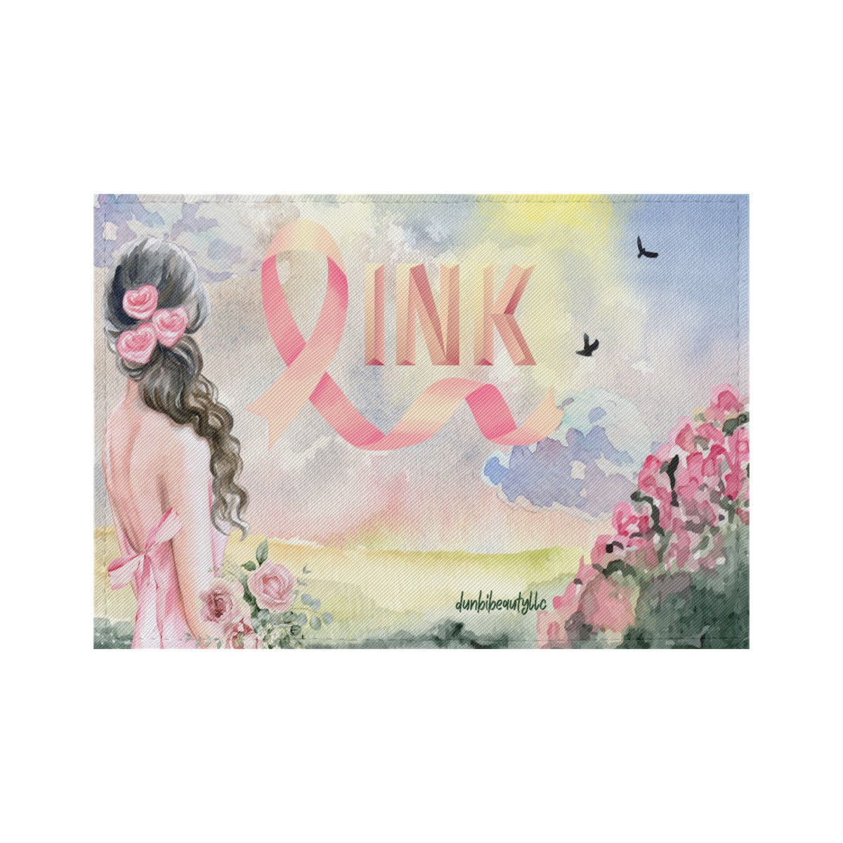 PU Card Bag Pastel Pink, Breast Cancer Awareness, Open Field, Day, Birds, Flowers, Bows and Ribbons, Watercolor Sunlight (Designed by Dunbi)