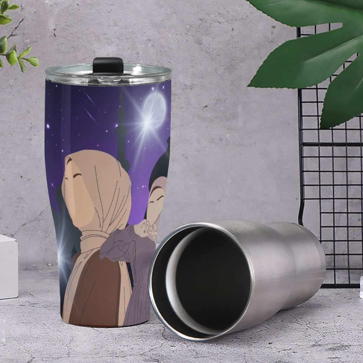 Cone Tumbler 30oz Muslim Women, Arabian Moonlit Night, Evening, Friendship (Designed by Dunbi)