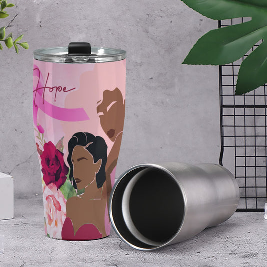 Cone Tumbler 30oz Unity, Hope, Pink, Hot Pink, Burgundy, Roses, Breast Cancer Awareness, Women, Black, Hispanic, White, Hair, Smooth (Designed by Dunbi)