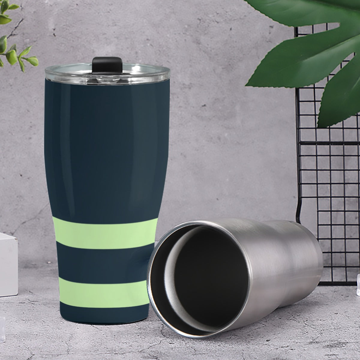 Cone Tumbler 30oz Navy Blue Neon Green (Designed by Dunbi)