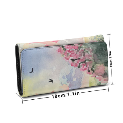 Foldable Wallet Pastel Pink, Breast Cancer Awareness, Open Field, Day, Birds, Flowers, Bows and Ribbons, Watercolor Sunlight (Designed by Dunbi)