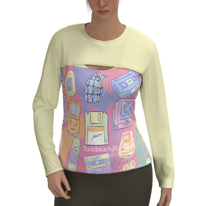 All-Over Print Women's Two-piece Sport Sweatshirt Kawaii, Retro, Anime, 90's Themed, Sherbet Colors, Pastel (Designed by Dunbi)