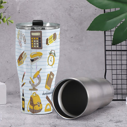 Cone Tumbler 30oz Back to School, Teacher, Student, Notebooks, School Supplies, Backpack, Brown, Gold, Gray, Notebook Paper (Designed by Dunbi)