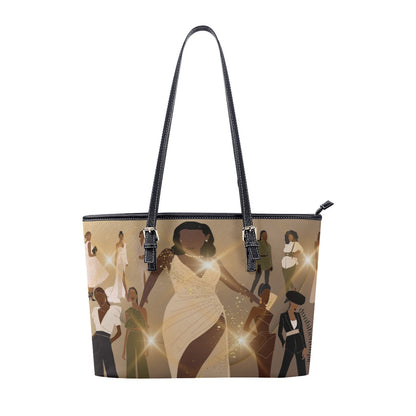 Women's Tote Bag | PU Black Women in Fashion, Style, Trendsetter, Beauty, Edge, Grace, Elegance, Confidence, Glowing, (Designed by Dunbi)