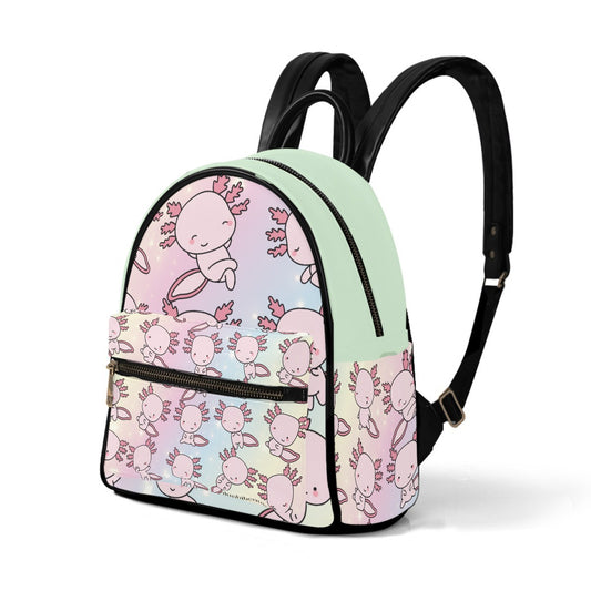 Small Size Backpack Axolotl, Pastel Rainbow, Cute, Kawaii, Aesthetic, Art, Pink, Blue, Yellow, Green, Purple (Designed by Dunbi)